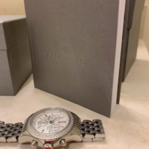 Authentic Michele Jetway Chronograph Diamond Wrist Watch for Women - Picture 6 of 9